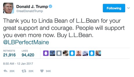 Trump Tweet re Linda Bean