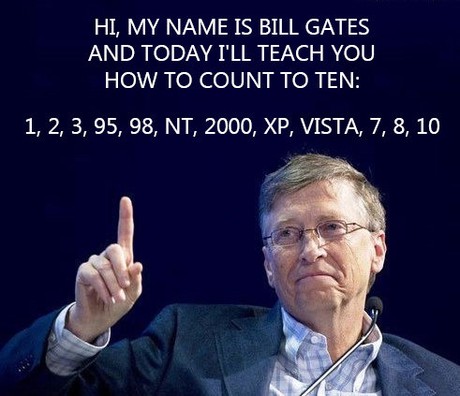 Bill Gates with all versions of Windows