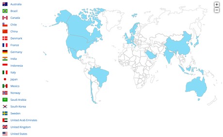 Map showing the countries participating in "Mission Innovation."