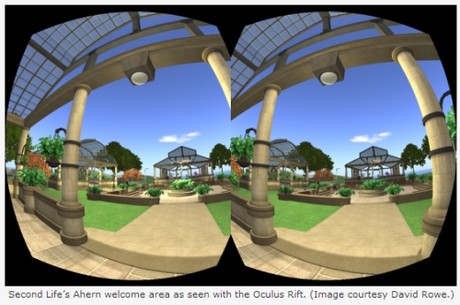 Second Life Ahearn Welcome Area as seen by Oculus Rift
